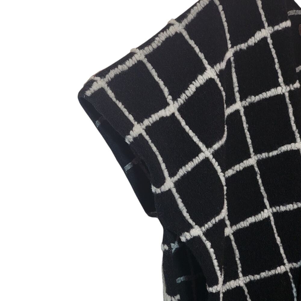 Iperico Black White Windowpane Check Wool Poncho One Size Italy Classic Cozy - Picture 6 of 11
